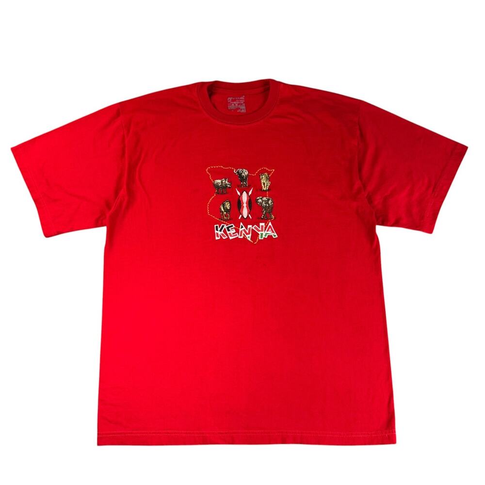 Airborne Kenya Africa 3XL Red Embroidered Elephant Lion Rhino Animal T-Shirt